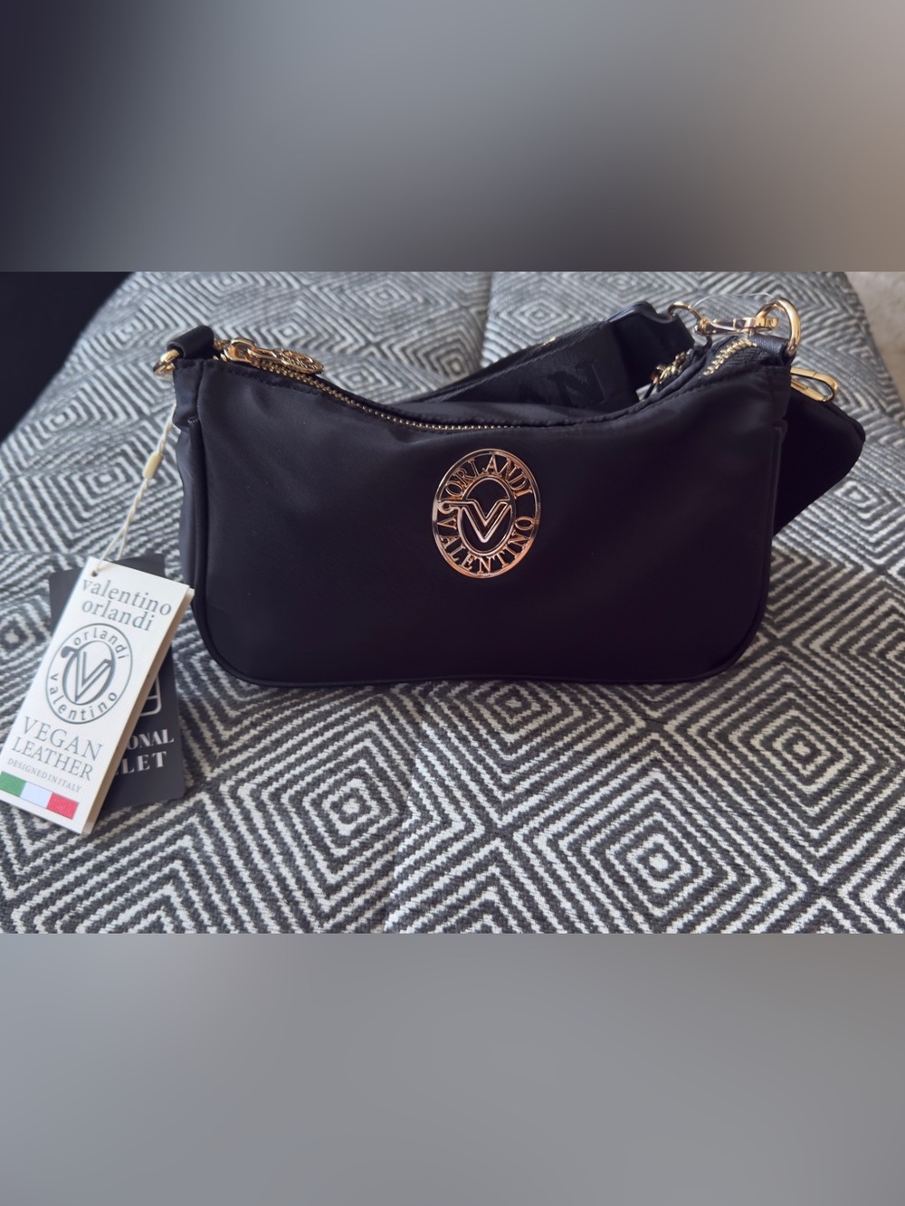 NWT Valentino Orlando Black Shoulder Bag w/ wallet with Gold hardware